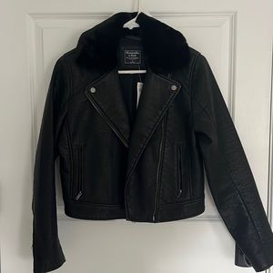 Abercrombie & Fitch Leather Jacket with Fur Collar